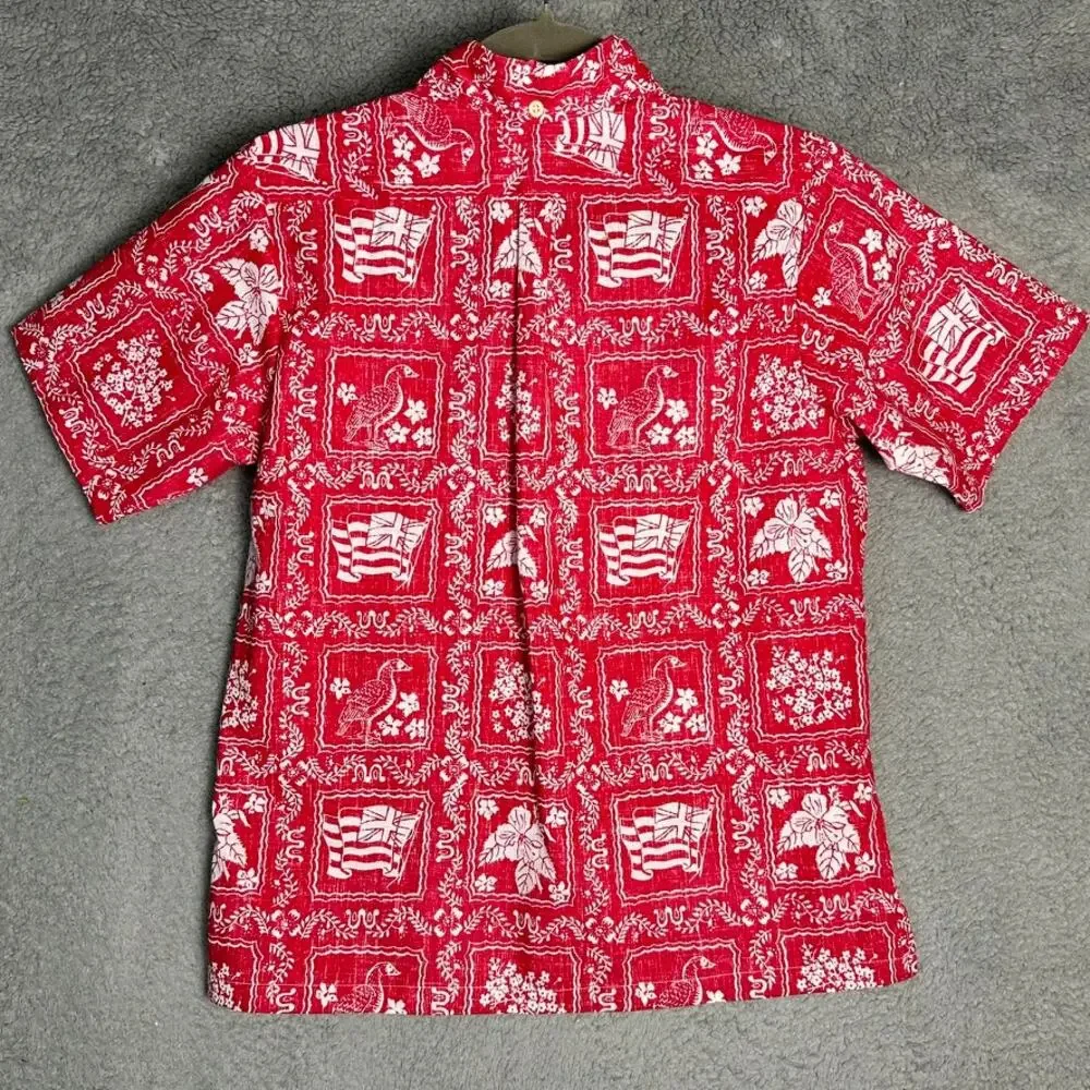 VTG Reyn Spooner Lahaina Sailor Youth Boys Large Shirt 1/4 Button Up Red White